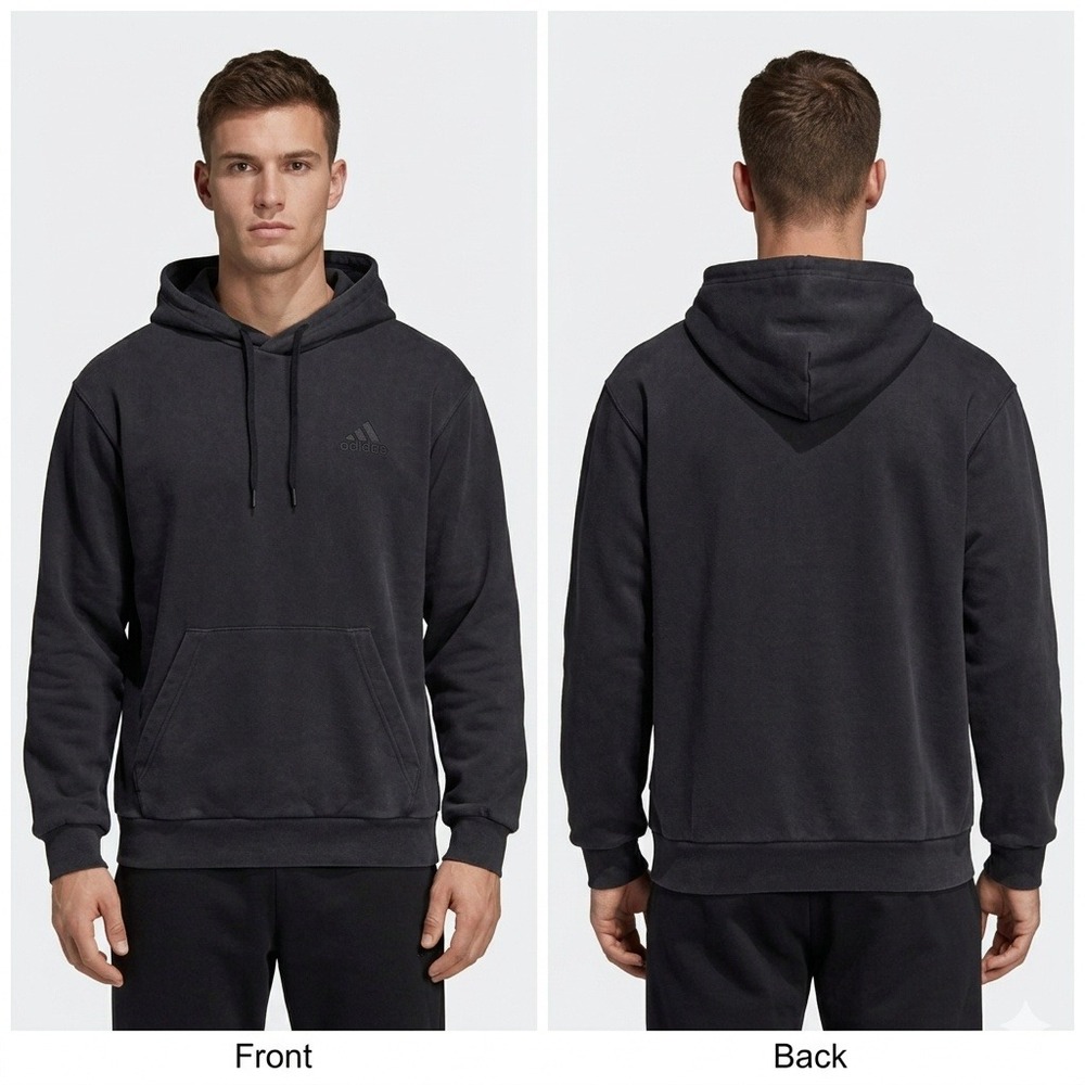 Adidas Hoodie Mens Medium Black Fleece Pullover Sweatshirt